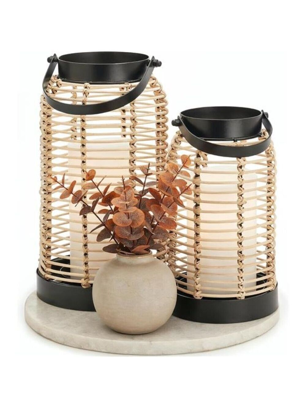 Natural rattan lantern set of 2 boho farmhouse table decor indoor outdoor